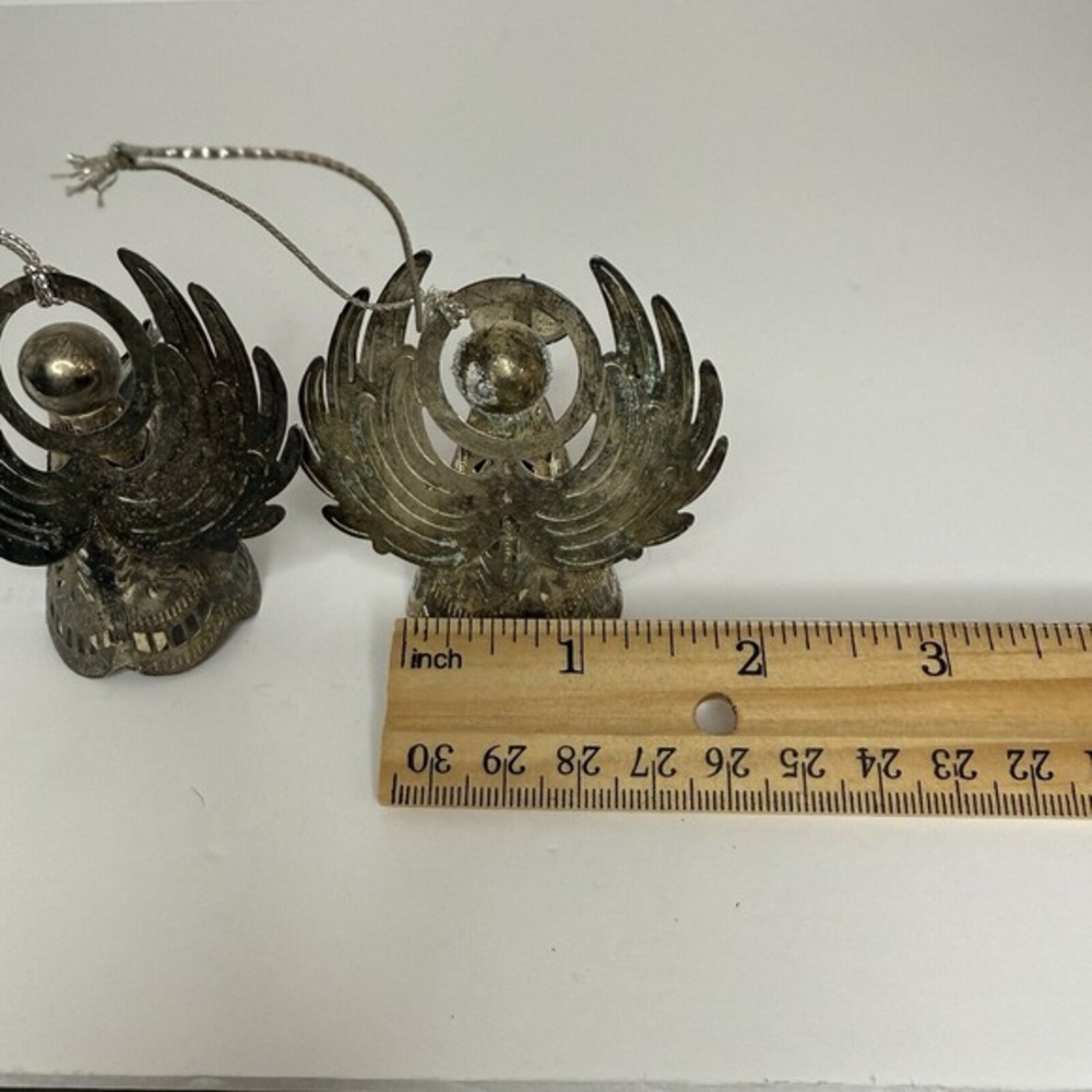 Vintage Silver plated Art Christmas Angels Choir With Candle Horn Wings Set Of 2 - Picture 7 of 8